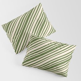 [ Thumbnail: Beige & Dark Olive Green Colored Pattern of Stripes Pillow Sham ]