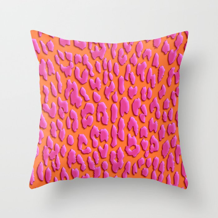 Bright Orange & Pink Leopard Print Throw Pillow