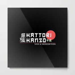Hattori Hanzo, Sushi & Swordsmithing, est. 1945, Original Artwork for Wall Art, Prints, Posters, Tshirts, Men, Women, Kids Metal Print | Samurai, Swords, Kungfu, Swordmaster, Graphicdesign, Sword, Bride, Killbill, Parody, Tarantino 