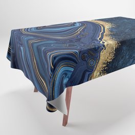 Midnight Blue + Gold Abstract Swirl Tablecloth