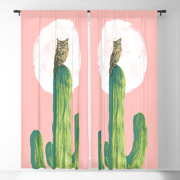 Quirky owl on saguaro cactus Blackout Curtain