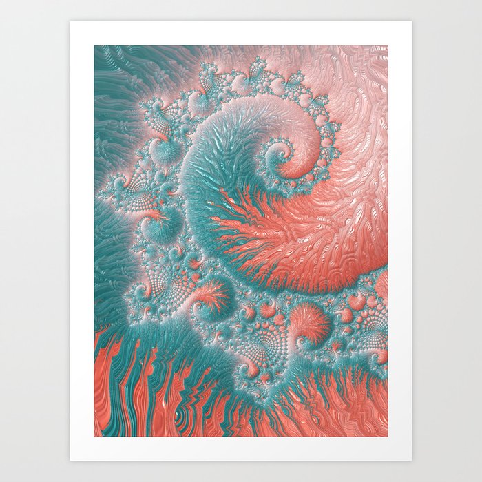 Abstract Coral Reef Living Coral Pastel Teal Blue Texture Spiral Swirl Pattern Fractal Fine Art Art Print