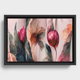 textured abstract watercolor flowers with a red sheen Framed Canvas
