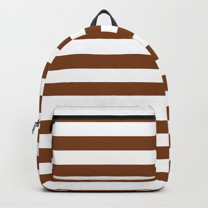 Dark Toffee Brown Beach Hut Horizontal Stripe Fall Fashion Backpack