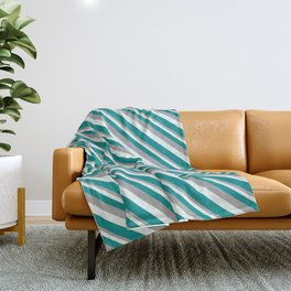[ Thumbnail: Dark Grey, Mint Cream, and Dark Cyan Colored Lined Pattern Throw Blanket ]