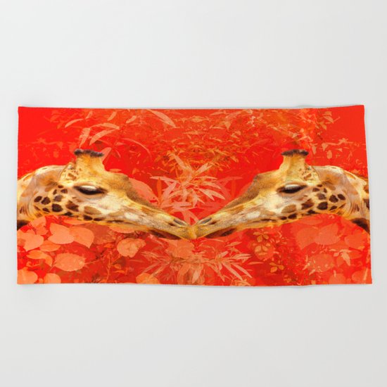 Face to face - beautiful giraffes - love is in the air Beach Towel