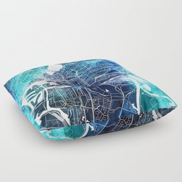 Hamburg Street Map Navy Blue Turquoise Watercolor Germany Europe Map Floor Pillow