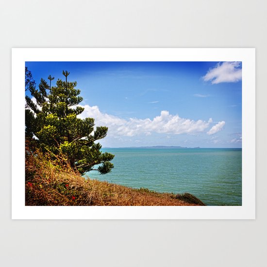Pine Tree on a Headland with Topical Ocean Art Print