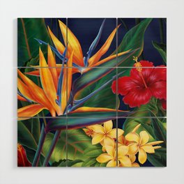 Tropical Paradise Hawaiian Floral Illustration Wood Wall Art