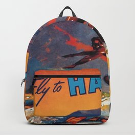 Hawaii Surfing, Diamondhead, World Airways Vintage Travel Poster Backpack
