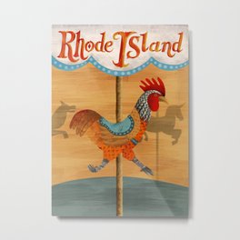 Rhode Island Metal Print | Digital, Unicorn, Ink, Typography, Carousel, Rooster, Vintage, Rhodeisland, Painting, Illustration 