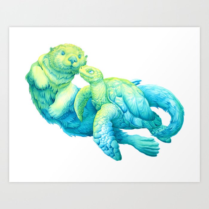 Sea Otter and Turtle Art Print