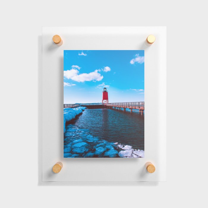 Winter day at the Charlevoix Michigan Lighthouse Floating Acrylic Print