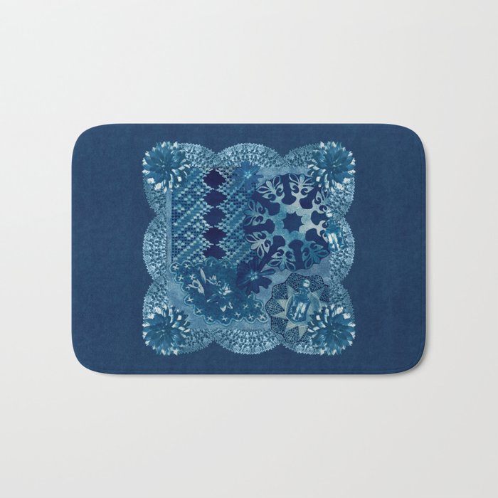 Cyanotype Collage Doilies Floral Perfume Bath Mat