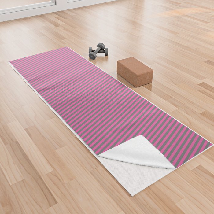 Gray & Hot Pink Colored Stripes/Lines Pattern Yoga Towel