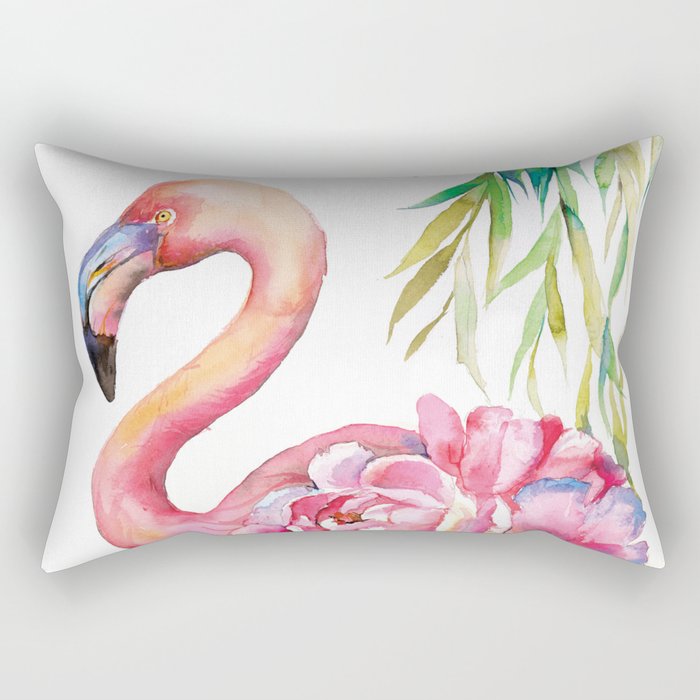 Pink Flamingо with Peony Wings Rectangular Pillow