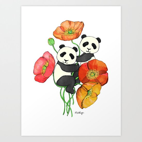 Poppies & Pandas Art Print
