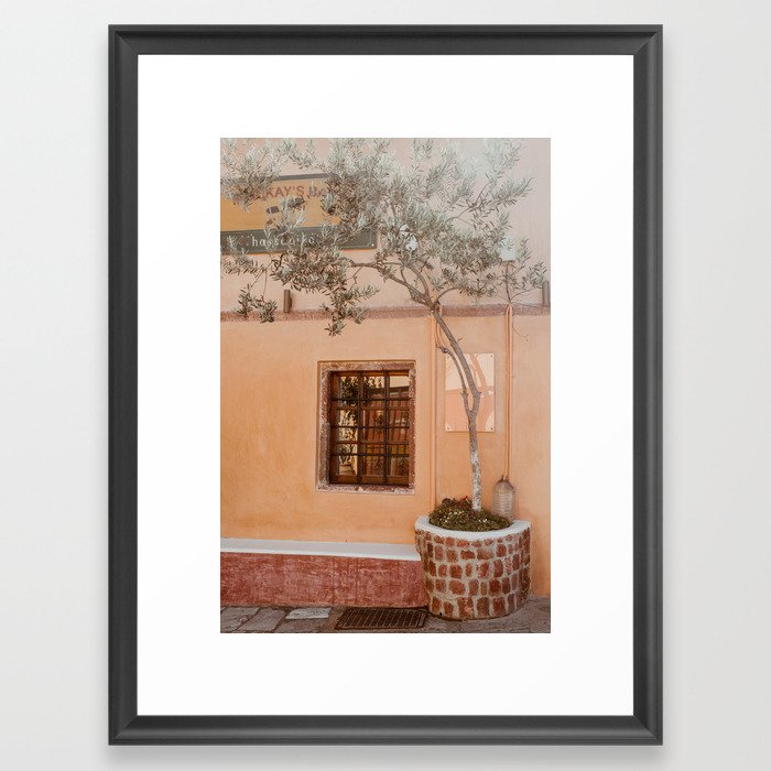 street view summer time | Street photography | olive tree fine art print Framed Art Print