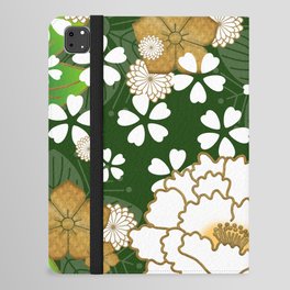 Japanese peonies seamless pattern on green iPad Folio Case