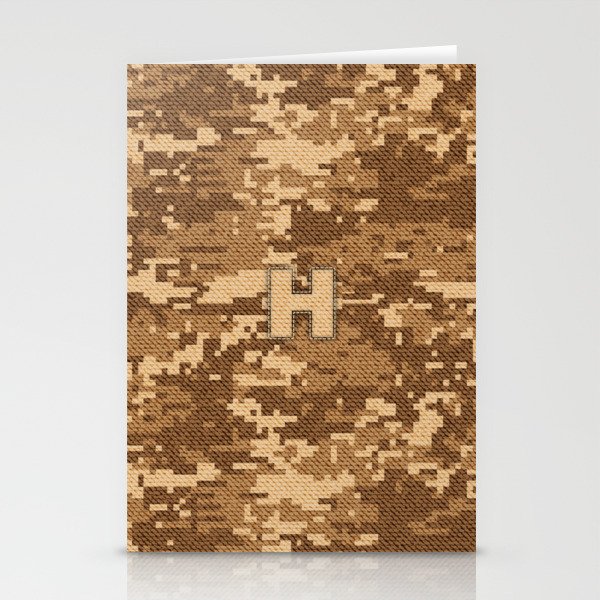 Personalized  H Letter on Brown Military Camouflage Army Commando Design, Veterans Day Gift / Valentine Gift / Military Anniversary Gift / Army Commando Birthday Gift  Stationery Cards
