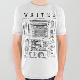 Writer Author Novelist Bookish Writing Tools Vintage Patent All Over Graphic Tee