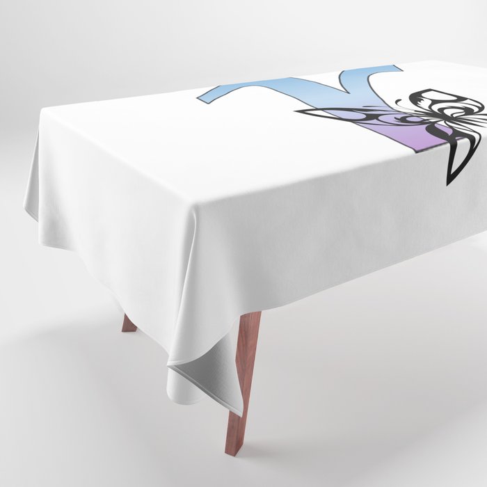 Butterfly Silhouette on Monogram Lower Case r Gradient Blue Purple Tablecloth
