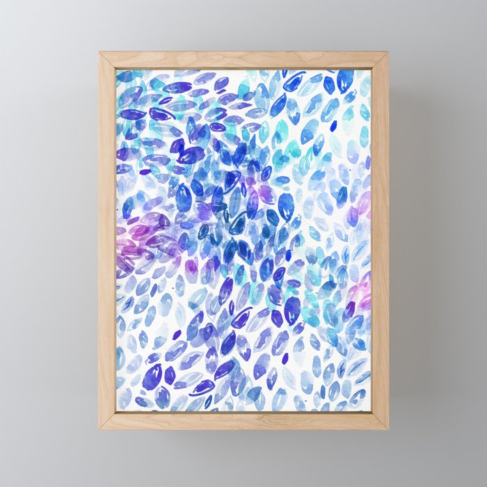 Watercolor painted floral abstract blue hues ocean nautical  Framed Mini Art Print