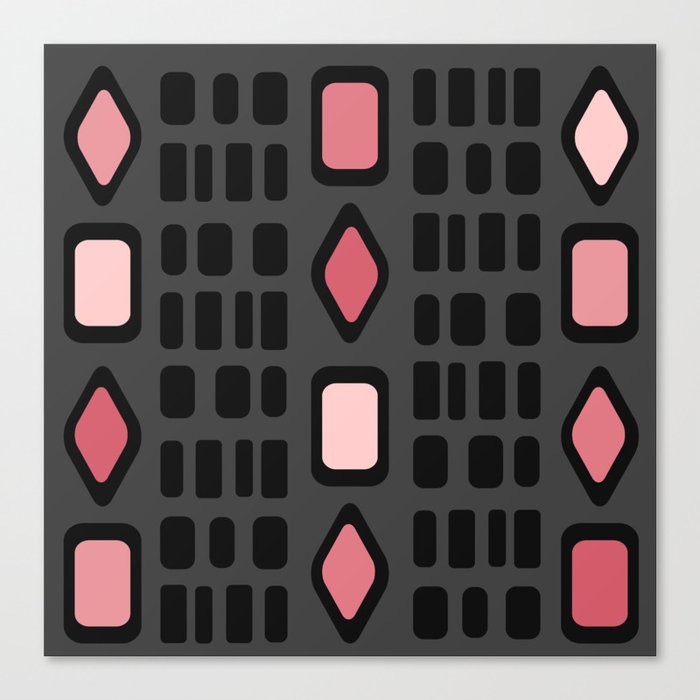 Retro Diamonds Rectangles Black Pink Canvas Print