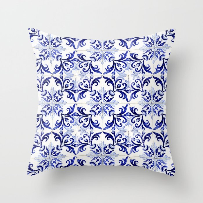 Azulejo V - Portuguese hand painted tiles Throw Pillow