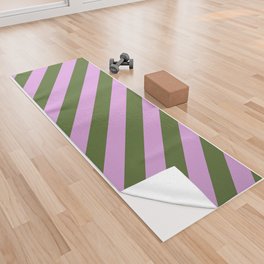 [ Thumbnail: Plum & Dark Olive Green Colored Lines/Stripes Pattern Yoga Towel ]