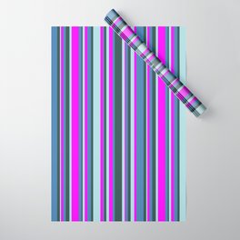 [ Thumbnail: Fuchsia, Blue, Dark Slate Gray, and Powder Blue Colored Lines/Stripes Pattern Wrapping Paper ]