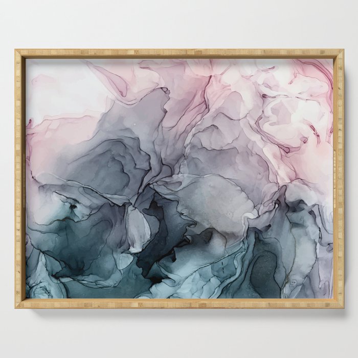 Blush and Payne's Grey Flowing Abstract Painting Serving Tray