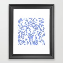 Blue and White Bamboo and Birds Framed Art Print