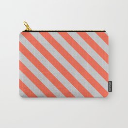 [ Thumbnail: Light Grey and Red Colored Striped/Lined Pattern Carry-All Pouch ]