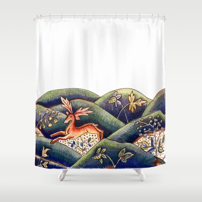 Vintage Folk Deer Fawn Woodland Animal In Forest Vibrant Hipster