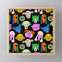 Funny colorful dog cartoon pattern Framed Mini Art Print