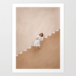 Girl Thinking on a Stairway Art Print