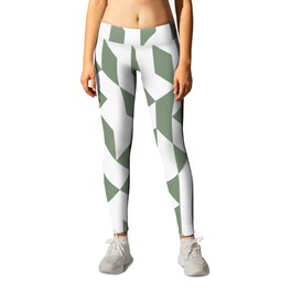 Abstract Geometric Green and White Leggings