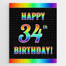 [ Thumbnail: Fun, Colorful, Rainbow Spectrum “HAPPY 34th BIRTHDAY!” Jigsaw Puzzle ]