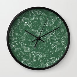 Green Chalk Board With White Children Toys Seamless Pattern    Wall Clock