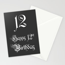 [ Thumbnail: Happy 12th Birthday - Fancy, Ornate, Intricate Look Stationery Cards ]