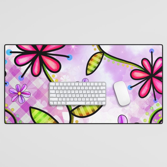 Watercolor Doodle Floral Collage Pattern 03 Desk Mat