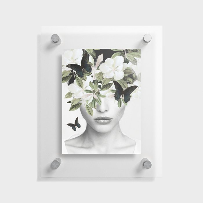 Woman With Flowers and Butterflies 3 Floating Acrylic Print