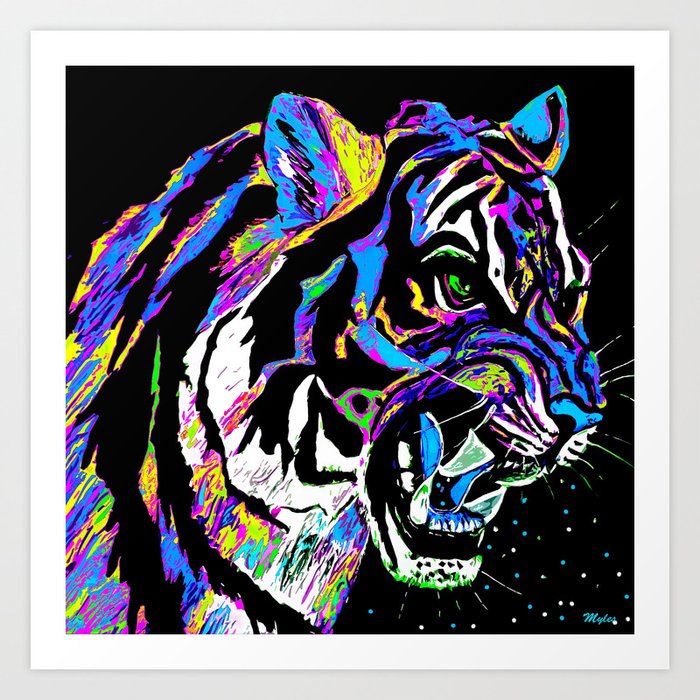 Tiger Ferocious Abstract Blue Art Print by Art is Wonderful | Society6