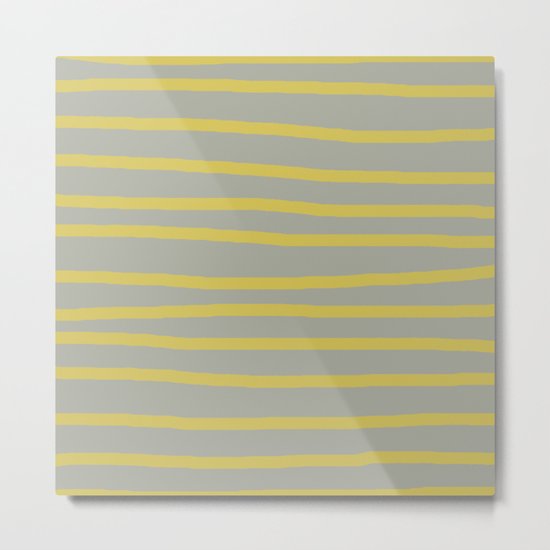 Simply Drawn Stripes in Mod Yellow Retro Gray Metal Print