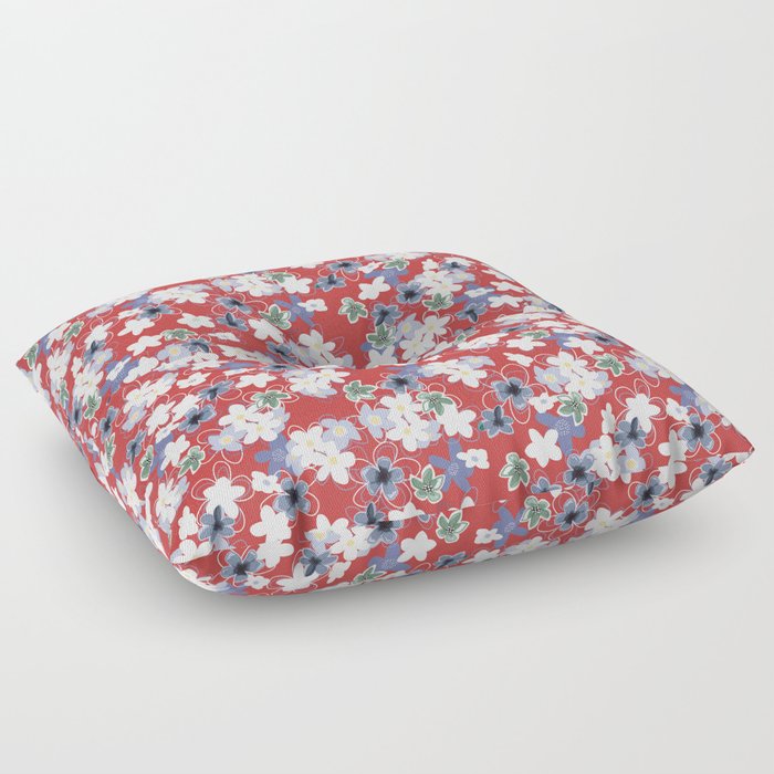Plumeria in red white and blue Floor Pillow