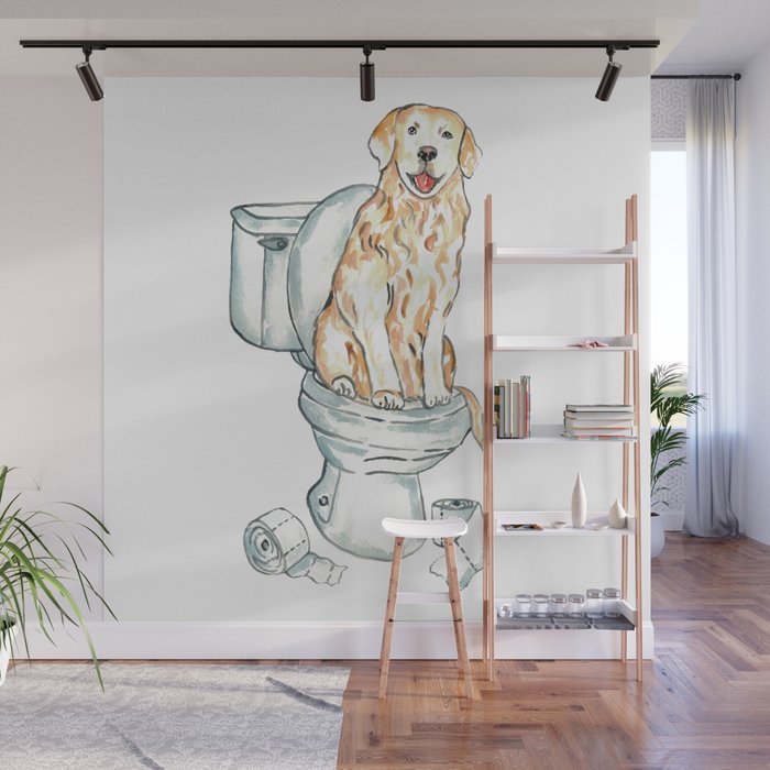Dog golden retriever toilet Painting Wall Mural