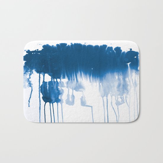 Paint 1 - indigo blue drip abstract painting modern minimal trendy home decor dorm college art Bath Mat
