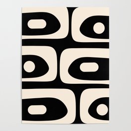 Mid Century Modern Piquet Abstract Pattern in Black and Almond Cream Poster