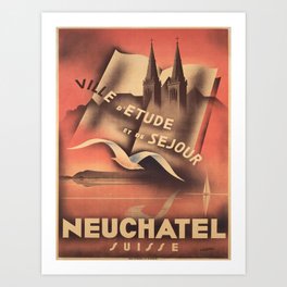 neuchatel suisse ville detude et de vintage Poster Art Print | 40320, Digital, Switzerland, Et, Retro, Detude, Schweiz, Ville, De, Vintage 